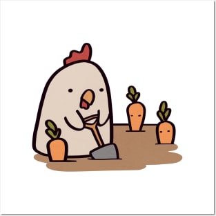 Cute Chicken Carrot Farmer Posters and Art